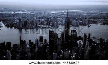 new york city skyline cityscape background. dramatic aerial shot of urban metropolis scenery  