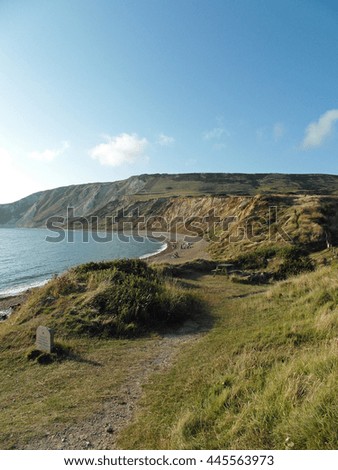 Dorset coastal path and ocean.
