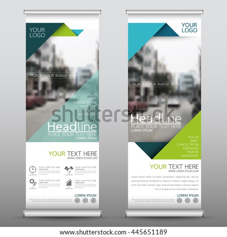 Green roll up business brochure flyer banner design vertical template vector, cover presentation abstract geometric background, modern publication x-banner and flag-banner, layout in rectangle size.