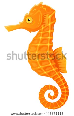 Vector illustration of an orange and yellow seahorse.