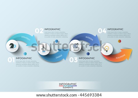 Modern infographics options banner with 4-step arrows process. Vector. Can be used for web design, presentations, brochures and workflow layout