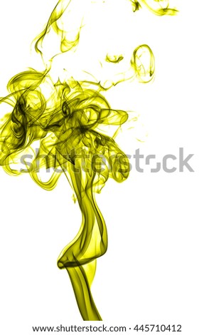 Abstract yellow smoke on white background from the incense sticks