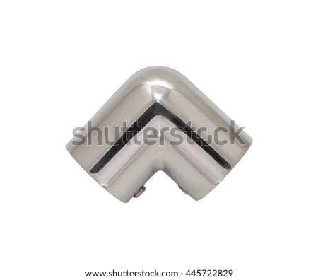 Stainless marine handrail (tube) r-shape splitter, front view, isolated on white