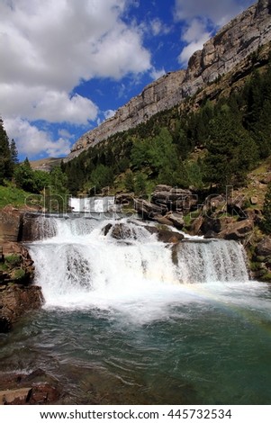 Beautiful waterfall along the zone called Gradas de Soaso in Ordesa National Park in the Pyrenees.
