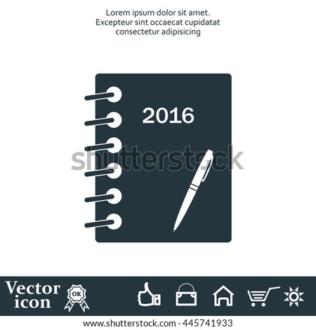 Diary 2016, vector stationary notebook with elastic band