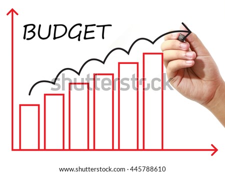 Businessman drawing BUDGET Graph on virtual screen. Business, banking, finance and investment concept.