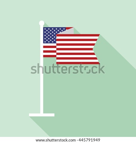 Vector icon of American flag in flat style with long shadow. Star-spangled banner. Vector illustration in EPS8 format.