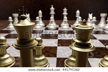 luxury chessmen on marble chessboard