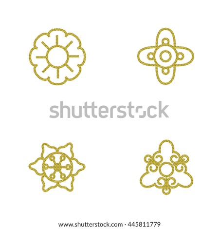 Vector set of four golden elements on white background.