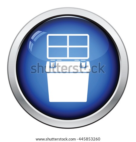 Icon of Fishing opened box. Glossy button design. Vector illustration.