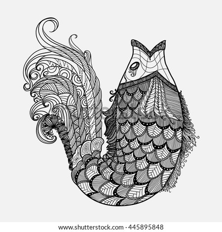 Hand drawn fantasy fish vector in zentangle style
