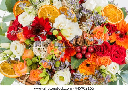 floral background, bouquet close-up top view