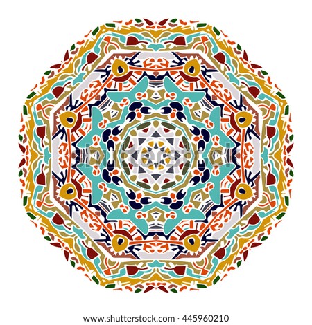 Color ornamental hand drawn mandala. Vector illustration. Islam, Arabic, Indian, turkish, pakistan, chinese, ottoman motifs