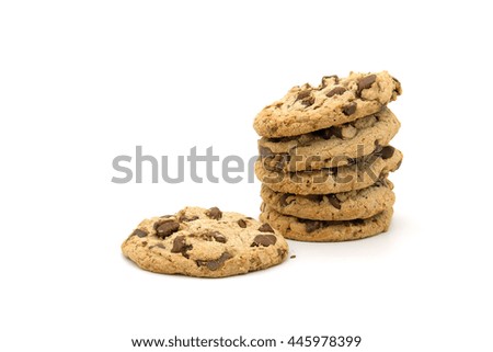 Chocolate chip cookies isolated on white background. Sweet biscuits. Homemade pastry