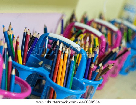 crayons for children draw and play in classrooms at school