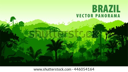 Vector panorama with Jungle Rainforest - Brazil, South America Royalty-Free Stock Photo #446054164