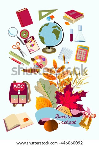 The set of school icons on the background. Vector illustration
