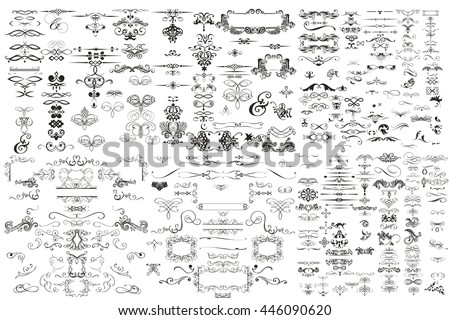 Mega collection of vector hand drawn flourishes for design Royalty-Free Stock Photo #446090620