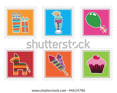 collection of kids party stamps isolated on white