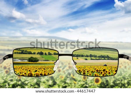 Sunglasses. Concept - sunglasses for poor vision.
