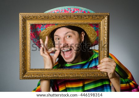 Funny man with sombrero and picture frame