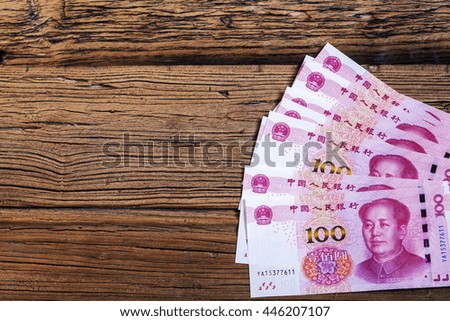 Yuan notes from China's currency. Chinese banknotes.