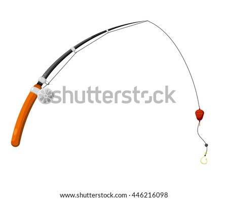 Fishing rod with fishing line, reel, hook and float. Cartoon style. Fishing equipment. Subject 
to recreational sports. Stock vector illustration