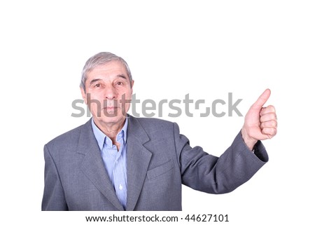 Senior man with thumb up isolated on a white background