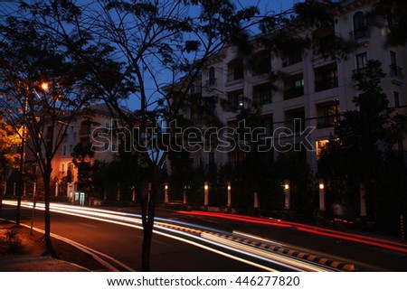 Turning road in street lights at night