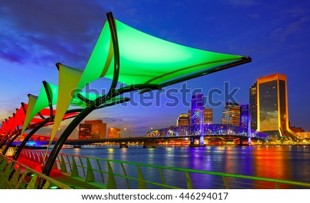 Jacksonville skyline sunset river reflection in Florida USA