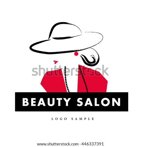 Vector artistic hand drawn stylish young lady portrait isolated on white background. Fashion girl, model. Woman in hat. Beauty illustration, logo element design. Fashion poster, placard, banner.