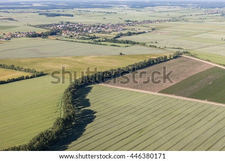 aerial view of the village landscape with harvest fields in Poland
