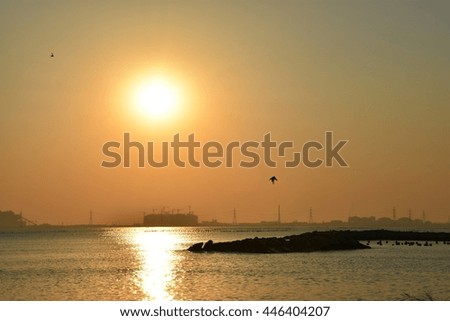 Sunset at evening time and sea with nature.
