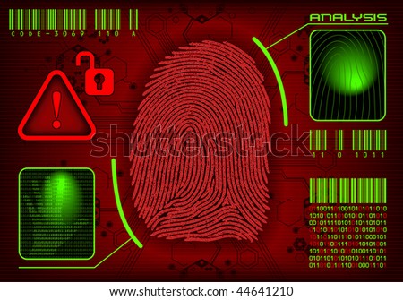 Vector Fingerprint. Concept of security system, advanced technology, violation and espionage. Vector image, you can remove or add information. All layers are named.