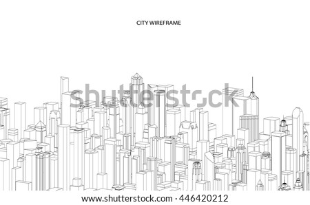 Wireframe of Cityscape Vector Sketch. Architecture - Illustration