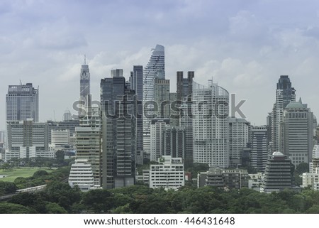 urban cityscape and park of view contain buildings and tree and sky and clouds - can use to display or montage on product