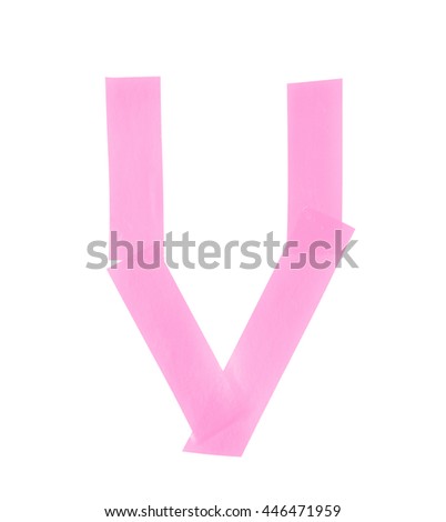 Letter V symbol made of insulating tape pieces, isolated over the white background