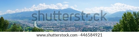 Panorama picture of the Inn valley and Innsbruck cityscape. Innsbruck, Tyrol, Austria.