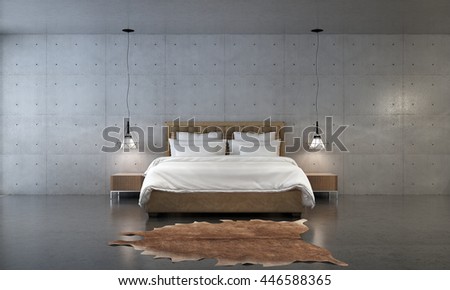3d rendering of bedroom and concrete wall