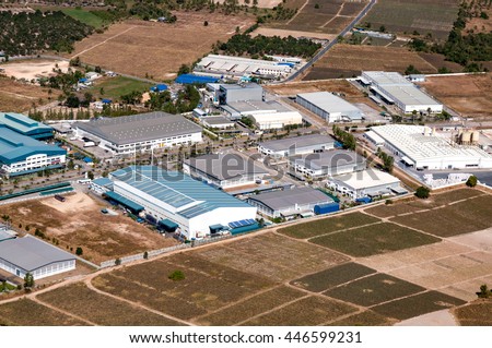 Industrial estate land development Factories and Storage facilities aerial view