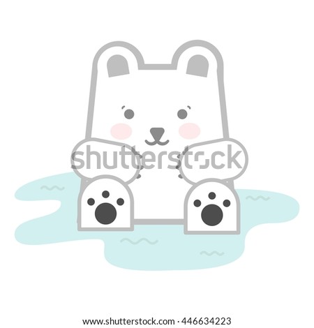 Happy and cute White polar bear in water cartoon illustration
