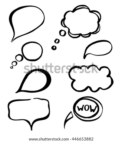 Hand drawn illustrations for use as individual designs or as a background. Dialog bubbles vector set. Sketch banners.