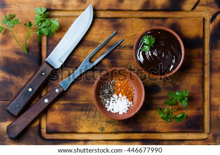 Ukrainian russian traditional vegetarian red soup - borsch in blue plates on wooden background. Top view