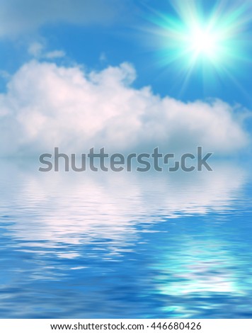 Abstract Surface water ripple and reflection of soft sky and clouds background