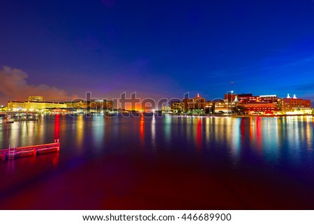 Florida Tampa skyline at sunset from Hillsborough river in US