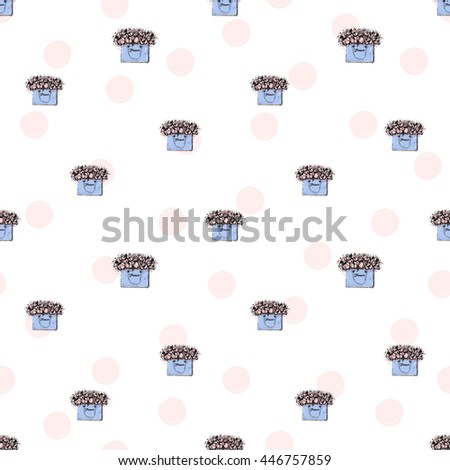 Trend soft colored glamour seamless pattern with fashion accessories: flowers bag. Colorful vector background in tender fashion style. Backdrop for flyer or greeting card