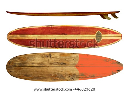 Vintage surfboard isolated on white - Retro styles 60's  Royalty-Free Stock Photo #446823628