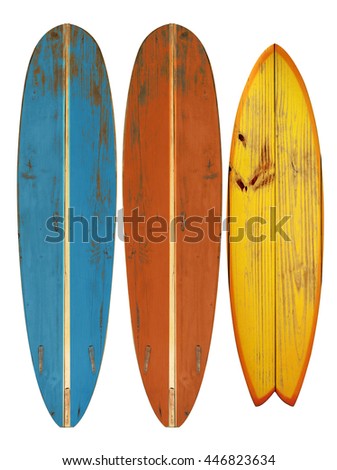 Vintage surfboard isolated on white - Retro styles 60's  Royalty-Free Stock Photo #446823634