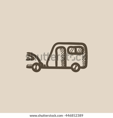 Car with caravan vector sketch icon isolated on background. Hand drawn Car with caravan icon. Car with caravan sketch icon for infographic, website or app.