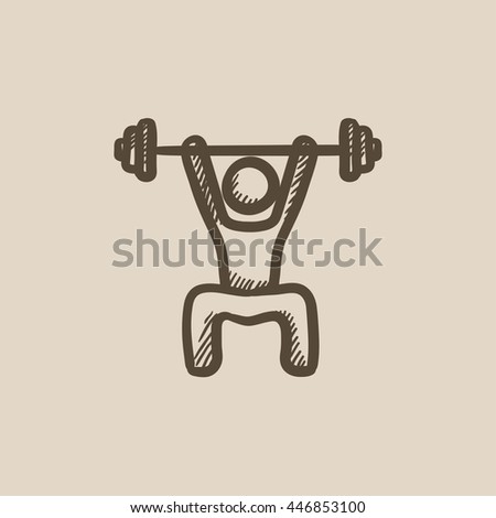 Man exercising with barbell vector sketch icon isolated on background. Hand drawn Man exercising with barbell icon. Man exercising with barbell sketch icon for infographic, website or app.